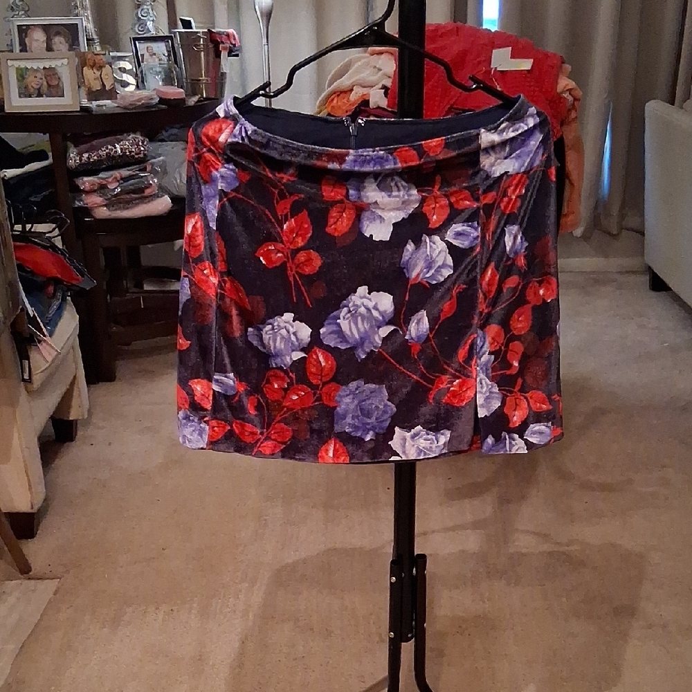 Anthropologie Red and Blue Floral Mini Skirt